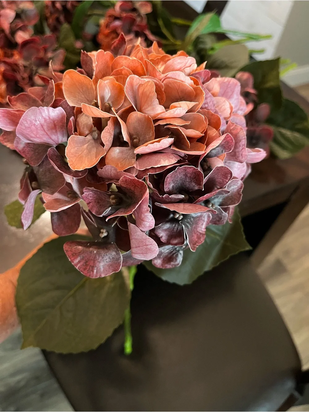 Faux Hydrangea Stem in Dusty Rose and Mauve